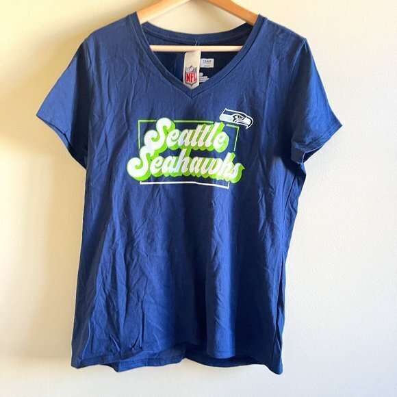 NEW NFL TEAM SEAHAWKS BLUE SHORT SLEEVE TOP‎ TEE SHIRT WOMENS SIZE L ATHLETIC - Picture 1 of 6